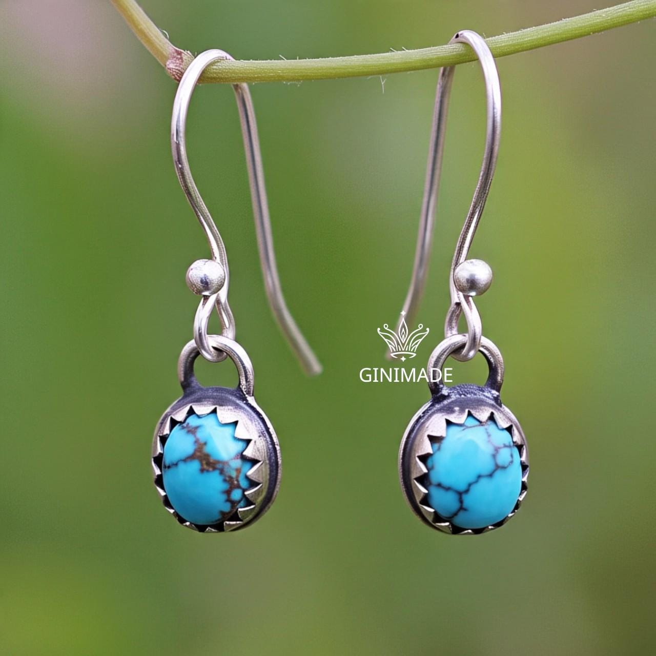 Boho Turquoise Drop Earrings | Handmade Tribal Silver Dangle Earrings | Teardrop Gemstone Oxidized Earrings | Ethnic Indian Jewelry