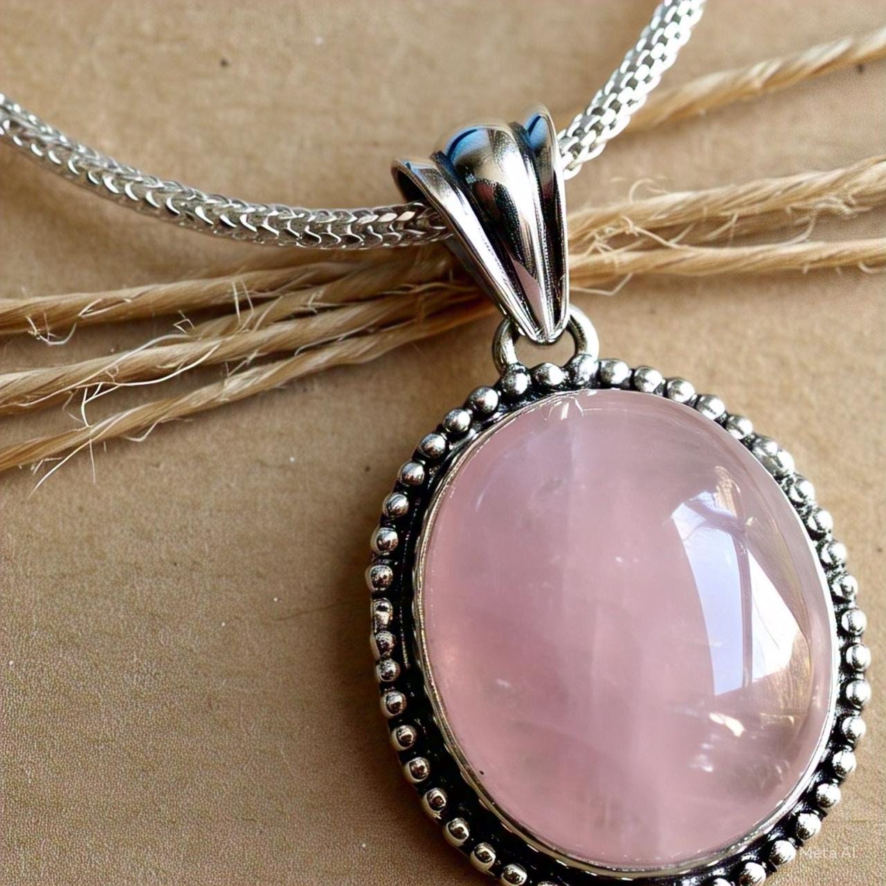 Rose Quartz Pendant Necklace, Boho Chic Jewelry, Sterling Silver, Gift for Her.