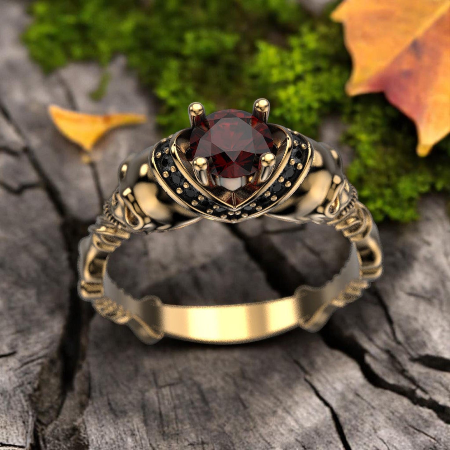 Skull Ring with Hessonite Garnet • 925 Sterling Silver Gothic  Ring • Unique Skull Jewelry for Men & Women • Halloween Wedding Ring