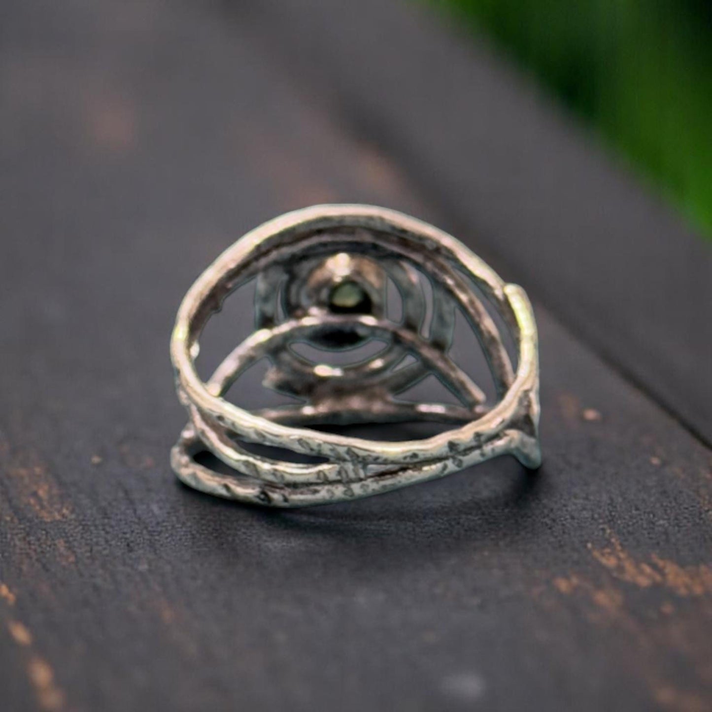 Boho 925 Sterling Silver Ring with Natural Peridot Gemstone | Handmade Spiral Statement Ring | Textured Silver Gemstone Jewelry for Her
