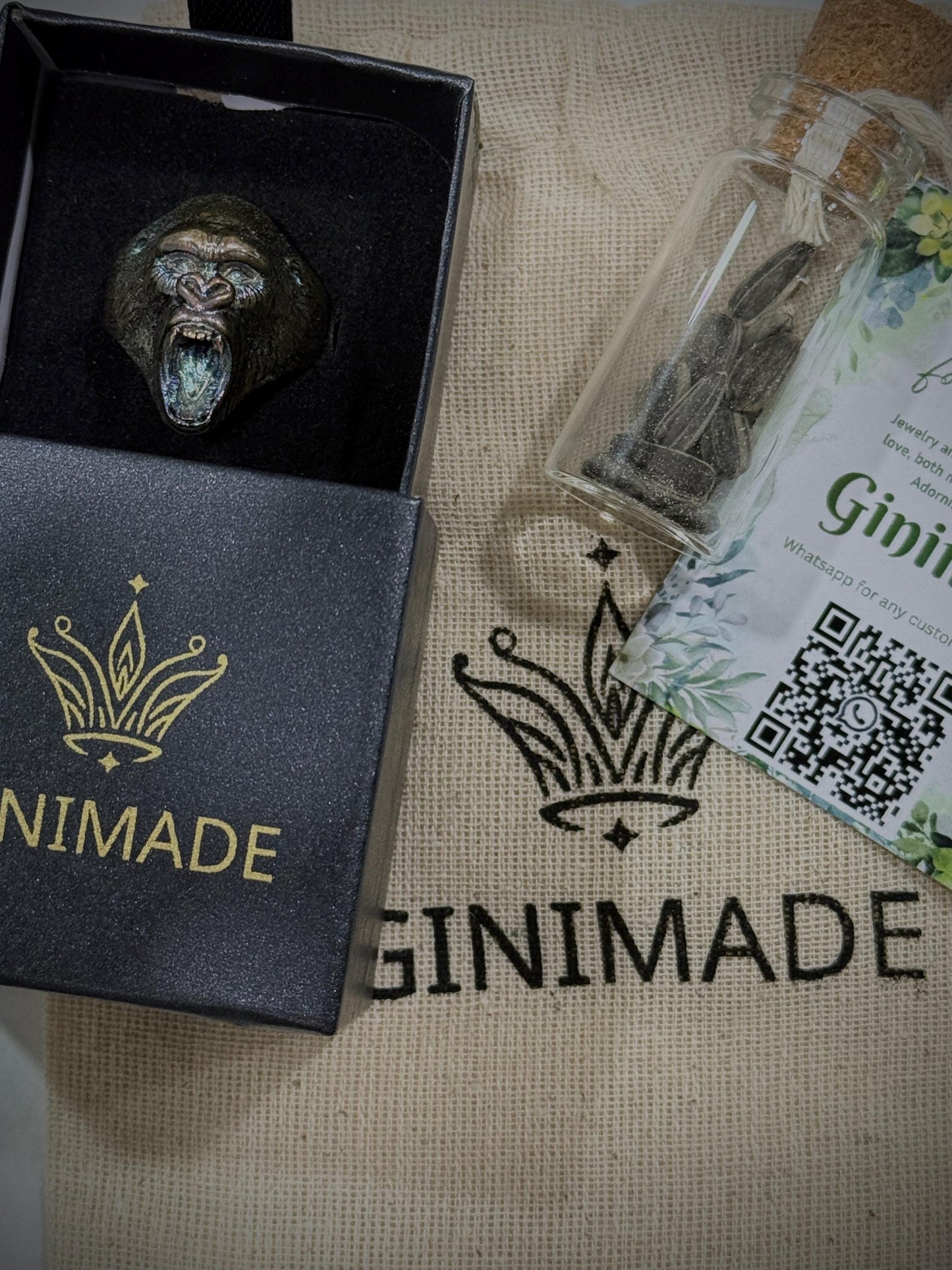 Gorilla Ring in 925 Sterling Silver – Fierce Ape Head Statement Ring for Men, Handmade Animal Jewelry, Bold Biker Ring, Gift for Him