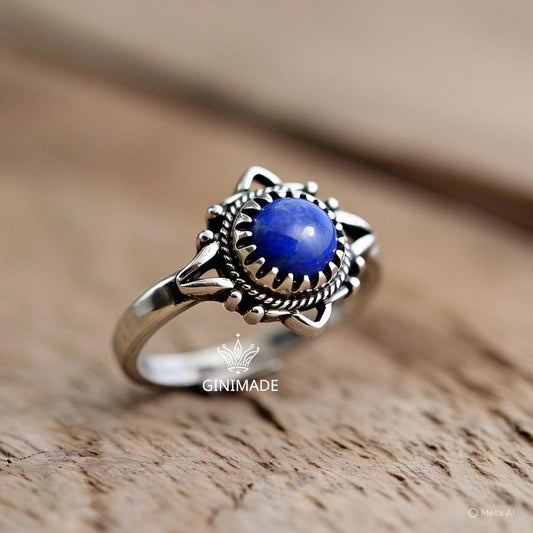 Boho Lapis Lazuli Ring – Handmade 925 Silver Gemstone Jewelry – Vintage-Inspired Statement Ring Gift for Her