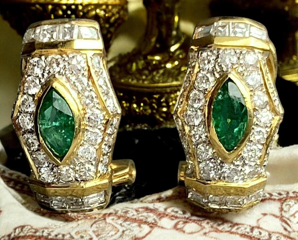 Vintage Emerald and Lab Diamond Earrings | 925 Sterling Silver Gold Plated Jewelry"