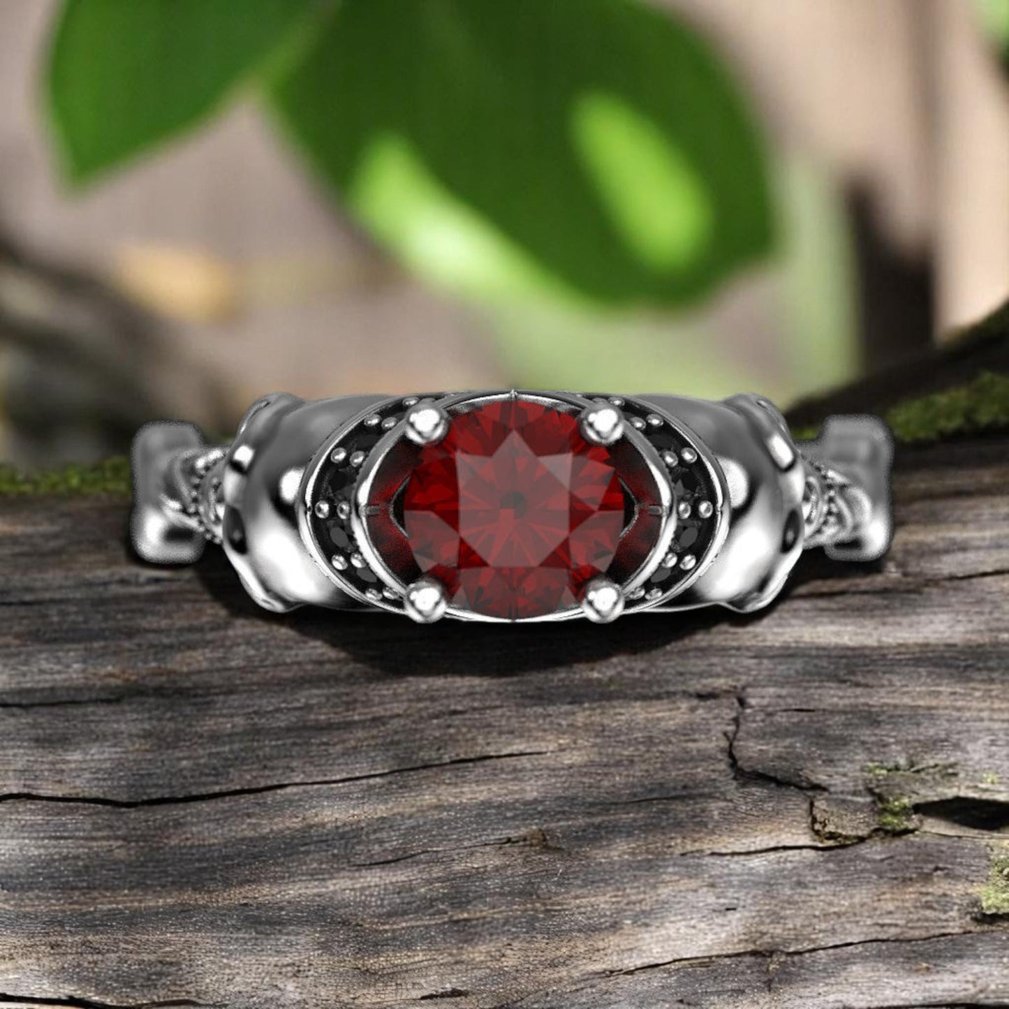 Skull Ring with Hessonite Garnet • 925 Sterling Silver Gothic  Ring • Unique Skull Jewelry for Men & Women • Halloween Wedding Ring