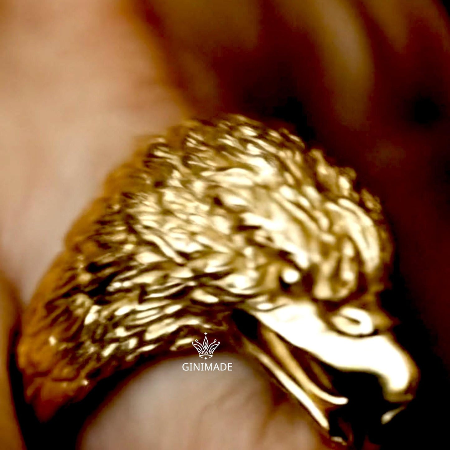 Bold Gold Eagle Head Ring for Men – Statement Bird Ring – Wildlife Inspired Jewelry – Fierce Animal Totem Ring – Gothic Biker Ring