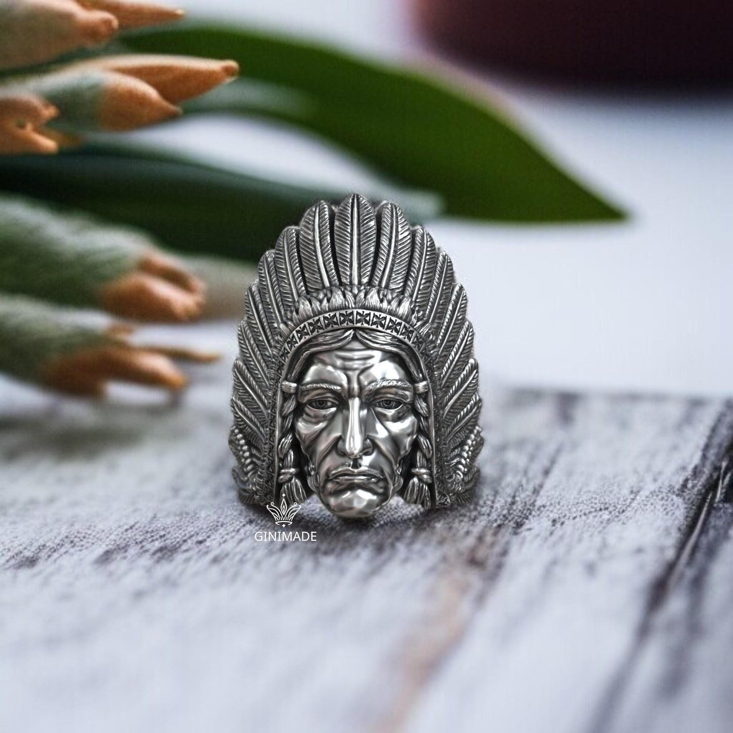 Tribal Chief Ring • Sterling Silver Statement Ring • Native American Inspired Jewelry • Bold Ring for Him • Warrior Style Band,
