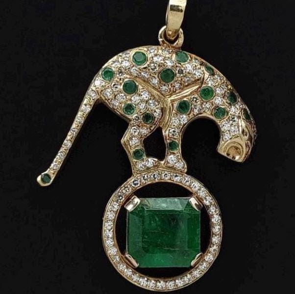 Personalized Panther Pendant with Natural Emerald | 925 Sterling Silver Animal Jewelry | Custom Jungle Cat Necklace | Gift for Her