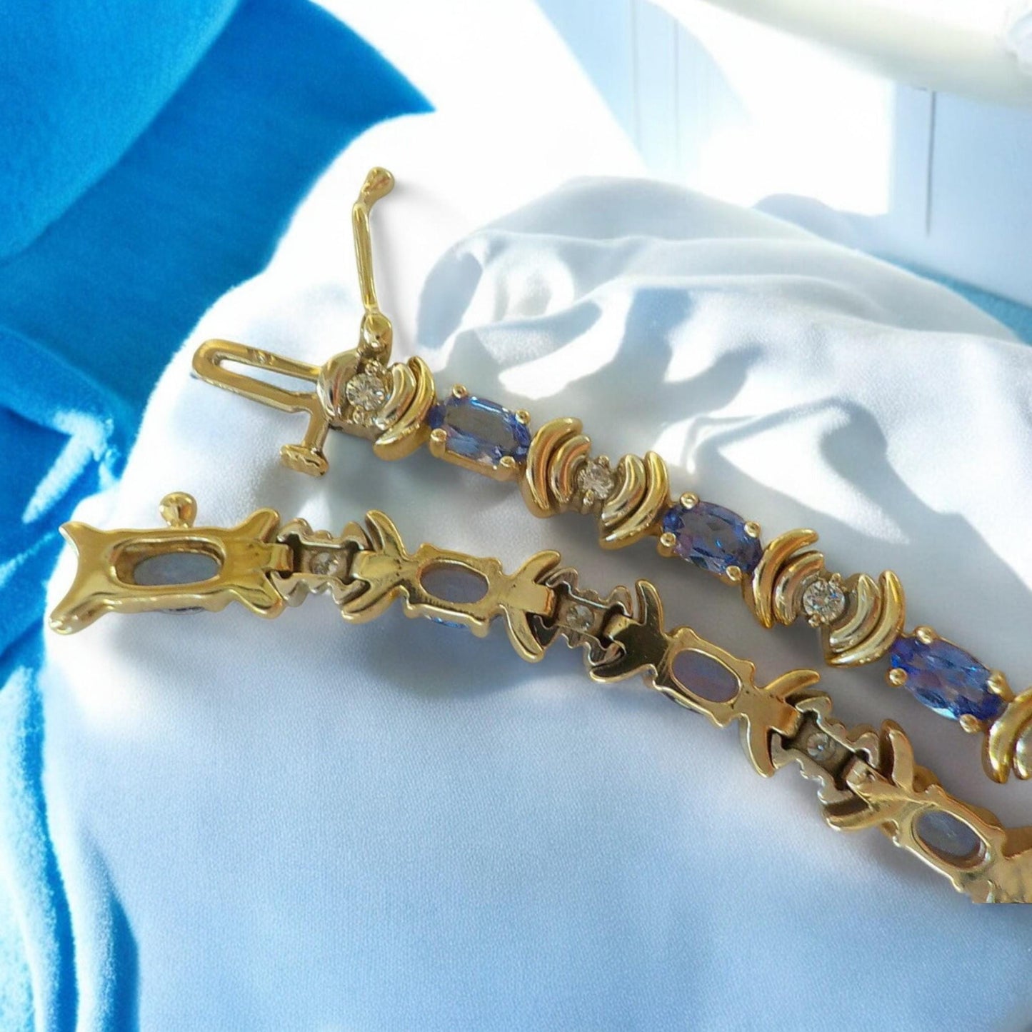 5. Sterling silver bracelet, blue CZ stones, women&#39;s fashion accessory&quot;