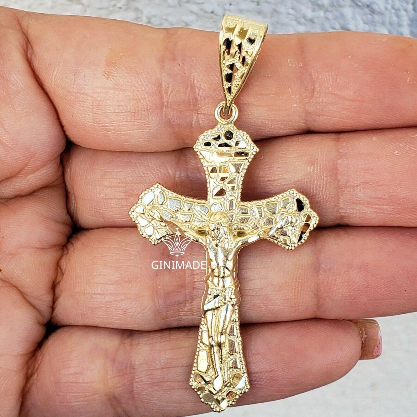 personalized necklace gift Nugget Textured Crucifix Necklace – Handmade 925 Sterling Silver Cross Pendant for fathers day gift