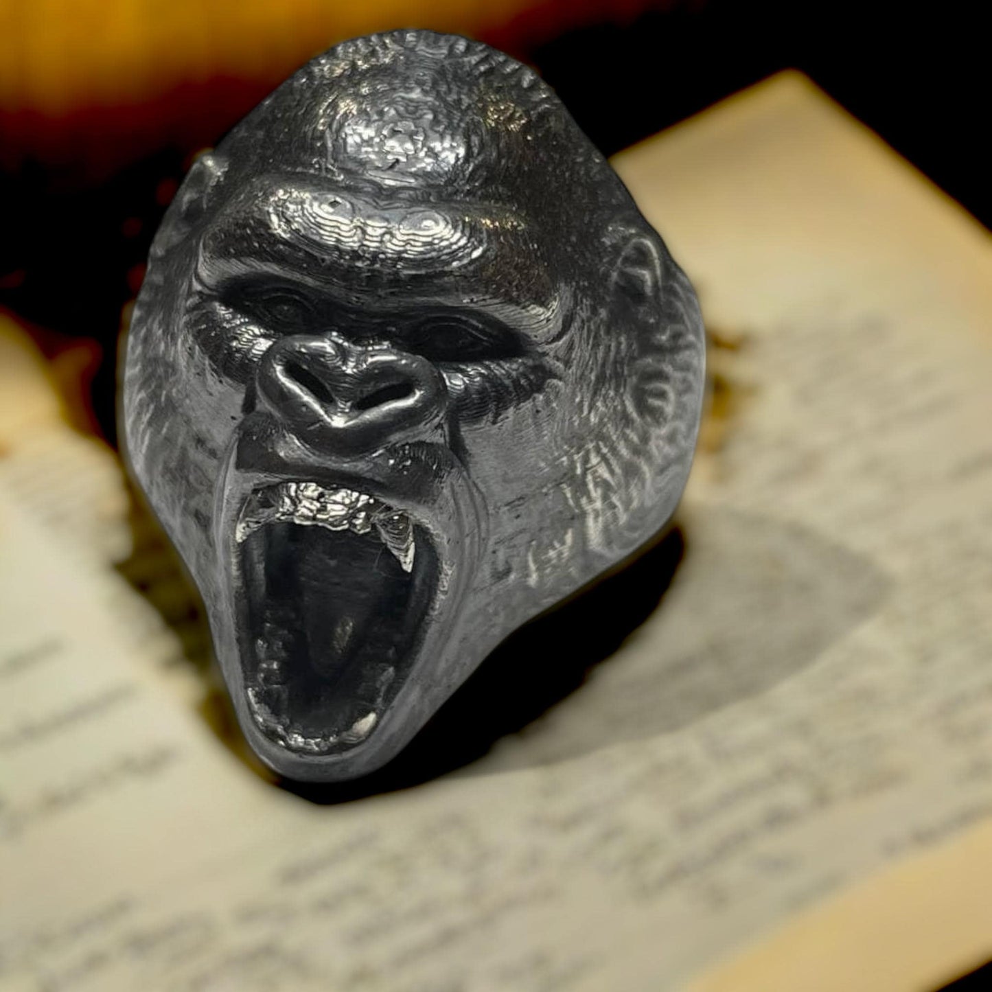 Gorilla Ring in 925 Sterling Silver – Fierce Ape Head Statement Ring for Men, Handmade Animal Jewelry, Bold Biker Ring, Gift for Him