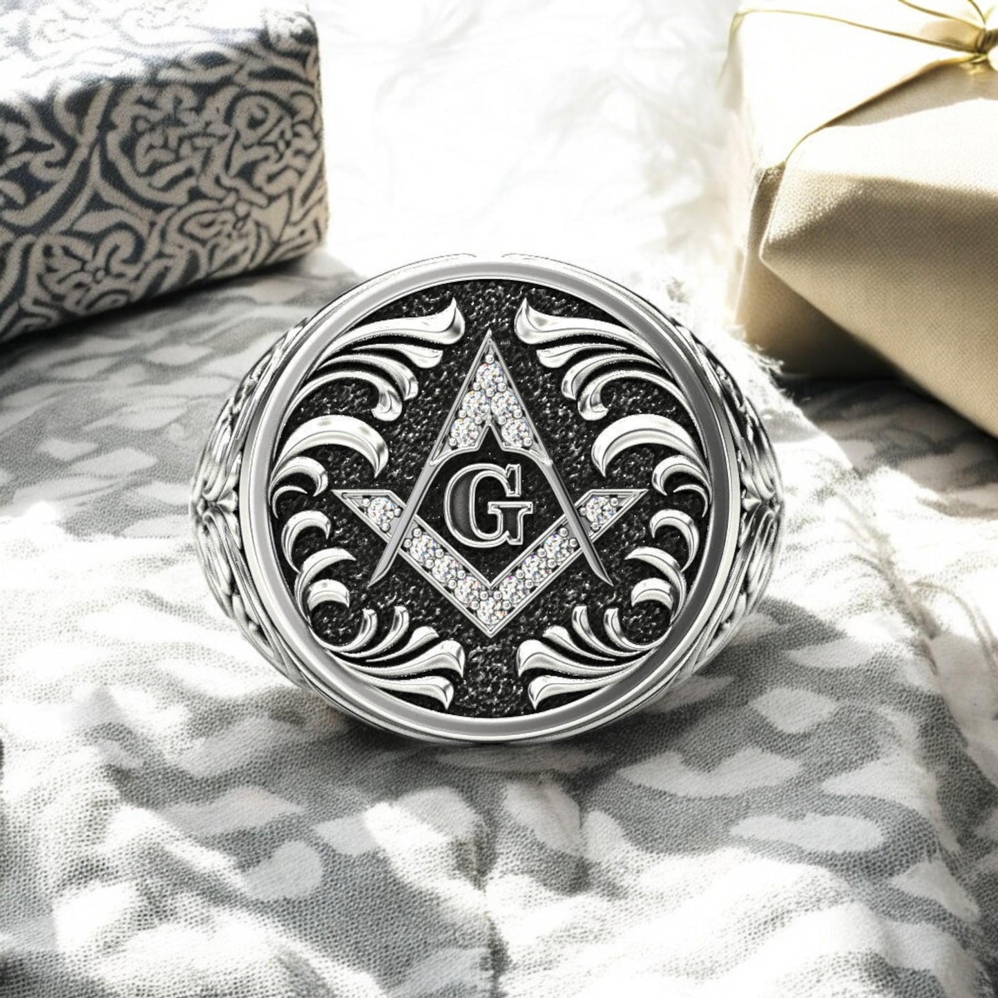 Personalized Oxidized  Silver Signet Ring - Letter G Initial Ring for Men - 925 Sterling Silver Custom Gift fathers day gift.