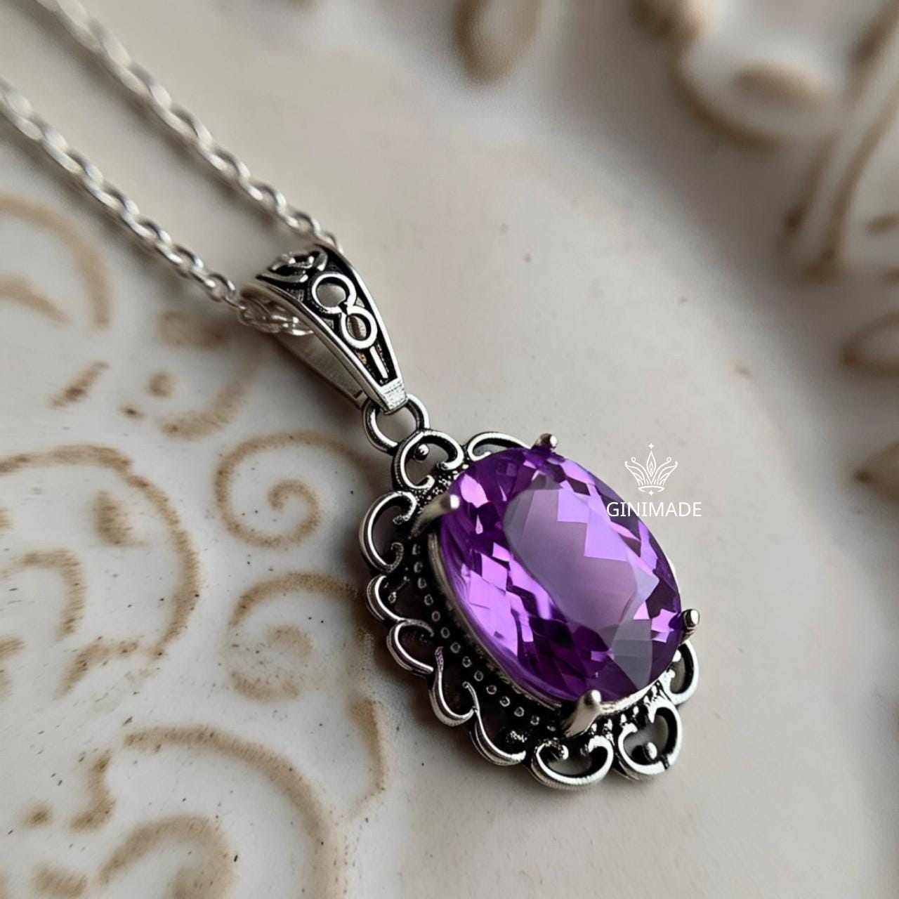 Minimalist Amethyst Pendant Necklace • Boho Sterling Silver Jewelry • Simple February Birthstone Gift • Handmade Gemstone Necklace for Her
