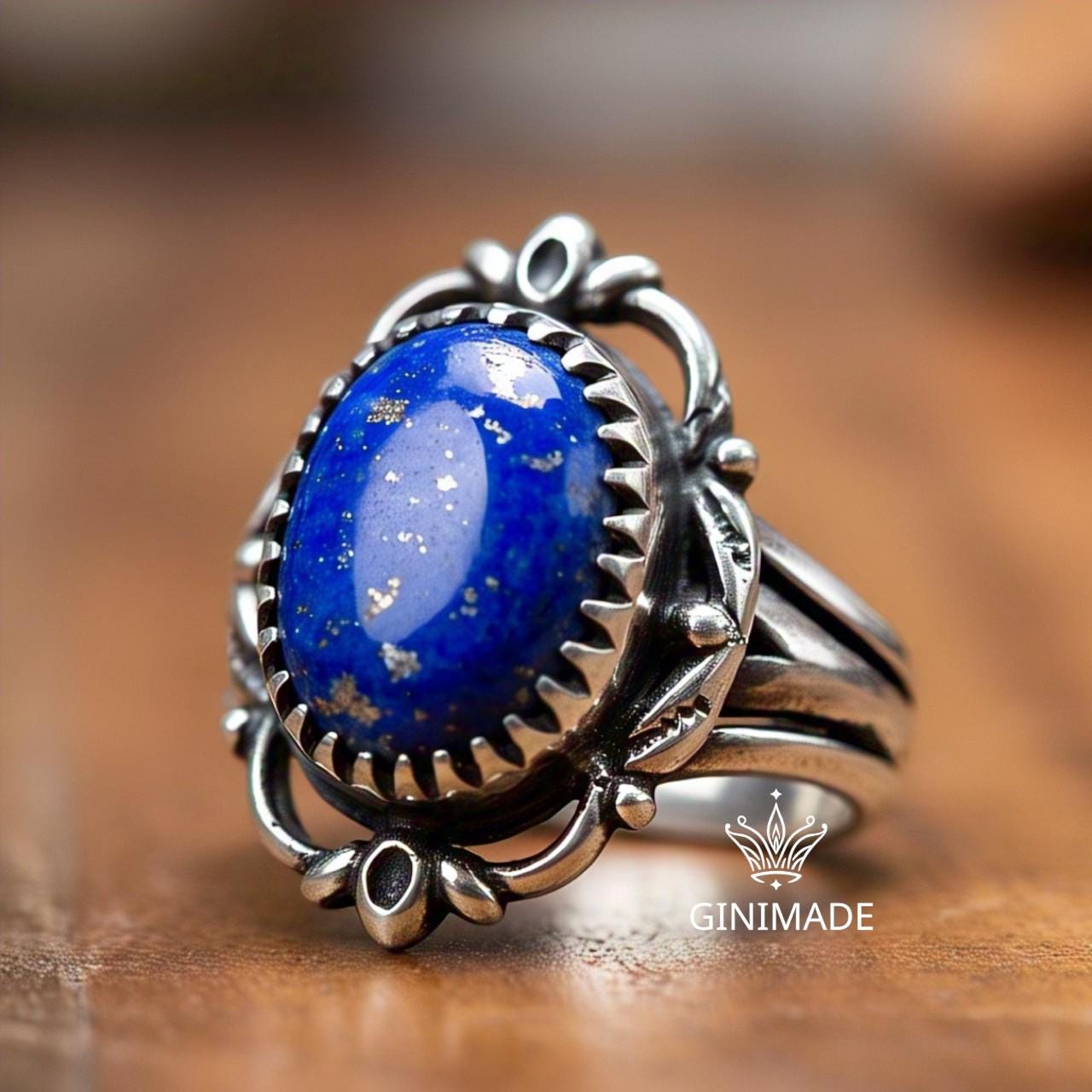 Handmade 925 Sterling Silver Lapis Lazuli Ring | Boho Vintage Statement Gemstone Jewelry | Blue Stone Tribal Ring
