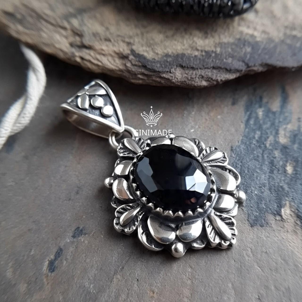 Handcrafted Black Onyx Pendant in Vintage Sterling Silver | Boho Gothic Oval Gemstone Necklace | Artisan Indian Jewelry Gift for Her