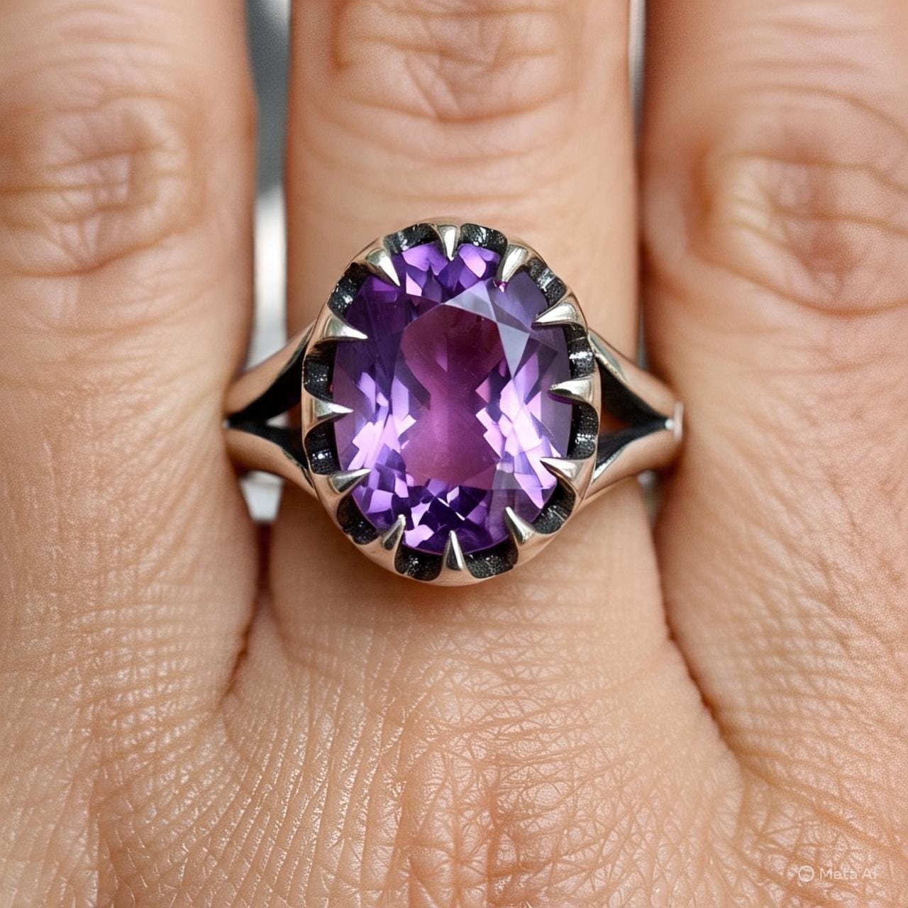 Boho Amethyst Ring  Oxidised Silver Ring  February Birthstone Gift  Vintage Style Gemstone Ring  Handmade Amethyst Jewelry