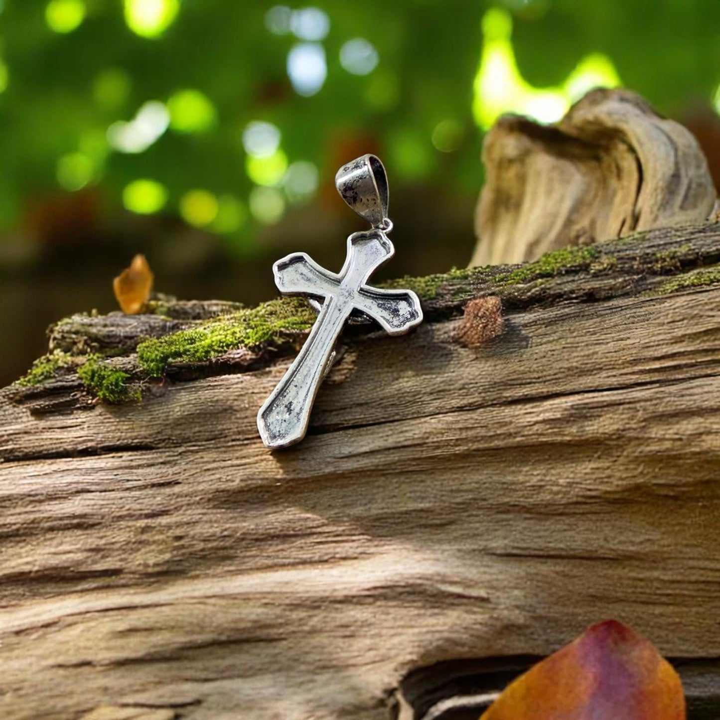 Handmade Brass Cross Pendant with Oxidized Silver Finish – Textured Crucifix Religious Jewelry for Men & Women.