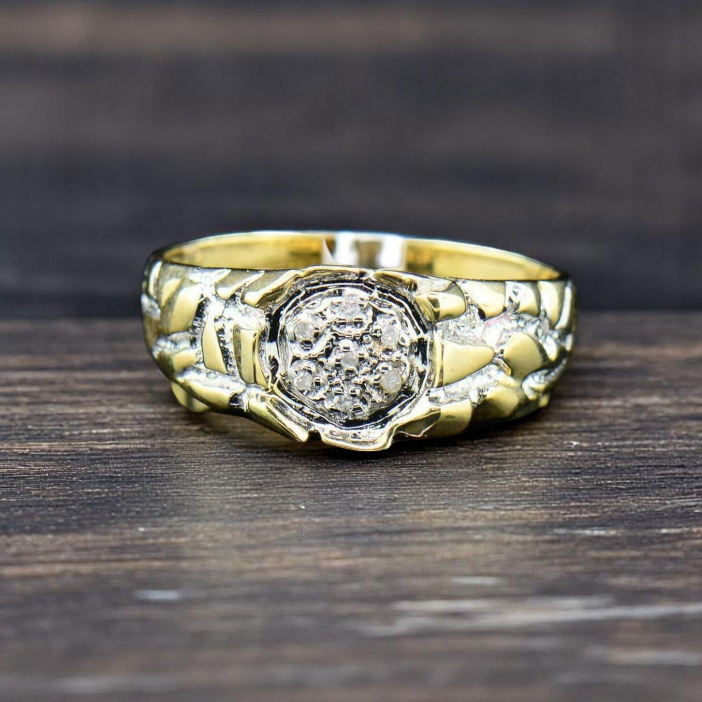 Men’s Nugget Ring in 925 Sterling Silver with CZ Diamonds – Bold Textured Statement Ring, Hip Hop Style Jewelry, Gift for Him