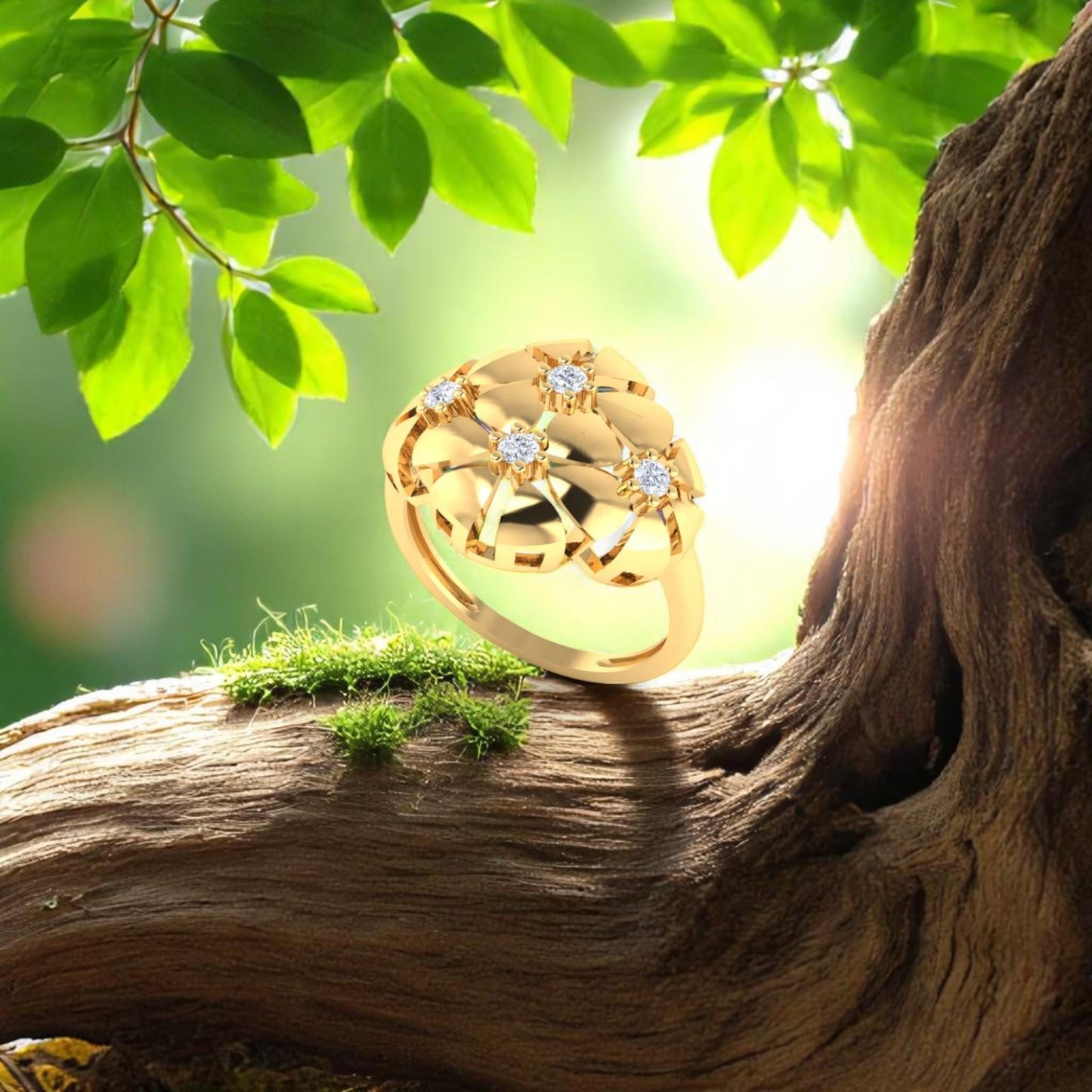 Minimalist Floral Fresh Look CZ Ring • 925 Sterling Silver Gold-Plated Statement Ring • Handmade Jewelry Gift for Her