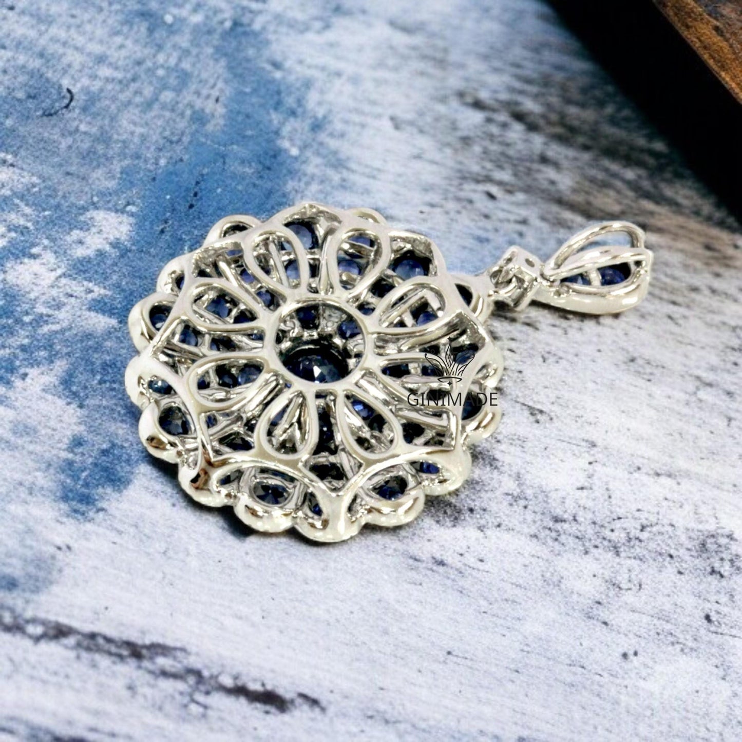 Vintage Style Blue Sapphire Flower Pendant Necklace – 925 Sterling Silver Elegant Statement Jewelry for Women