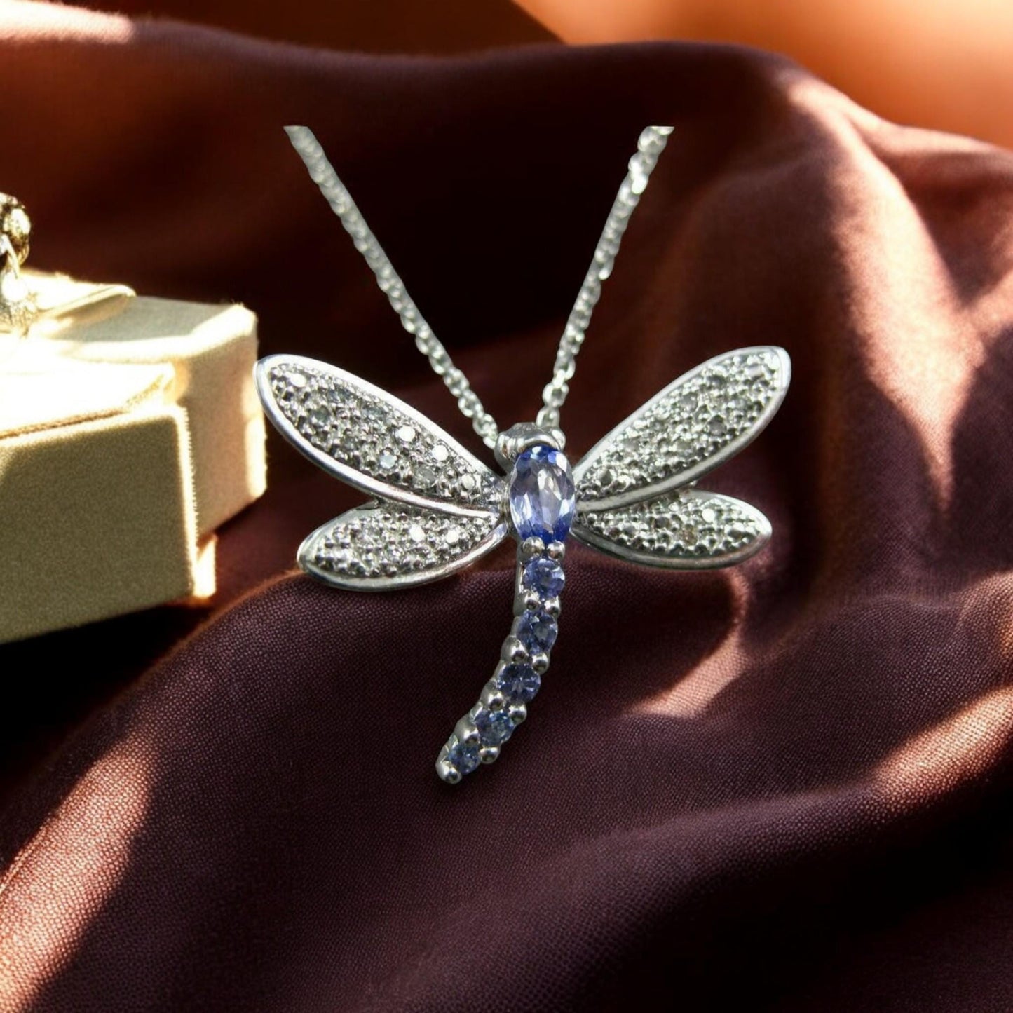 Dragonfly Necklace • Sterling Silver Pendant • Blue & White CZ Gemstones • Dainty Nature-Inspired Jewelry • Gift for Her