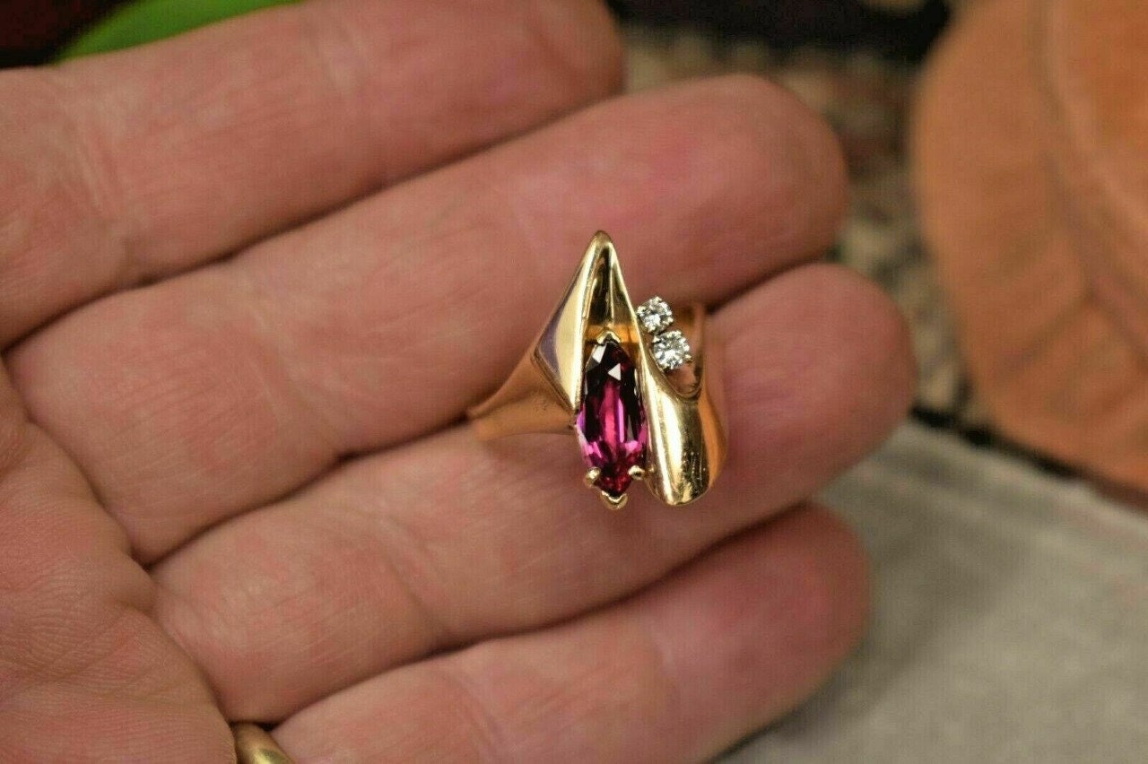 Gold plated pink gemstone ring, 925 sterling silver, luxury jewelry