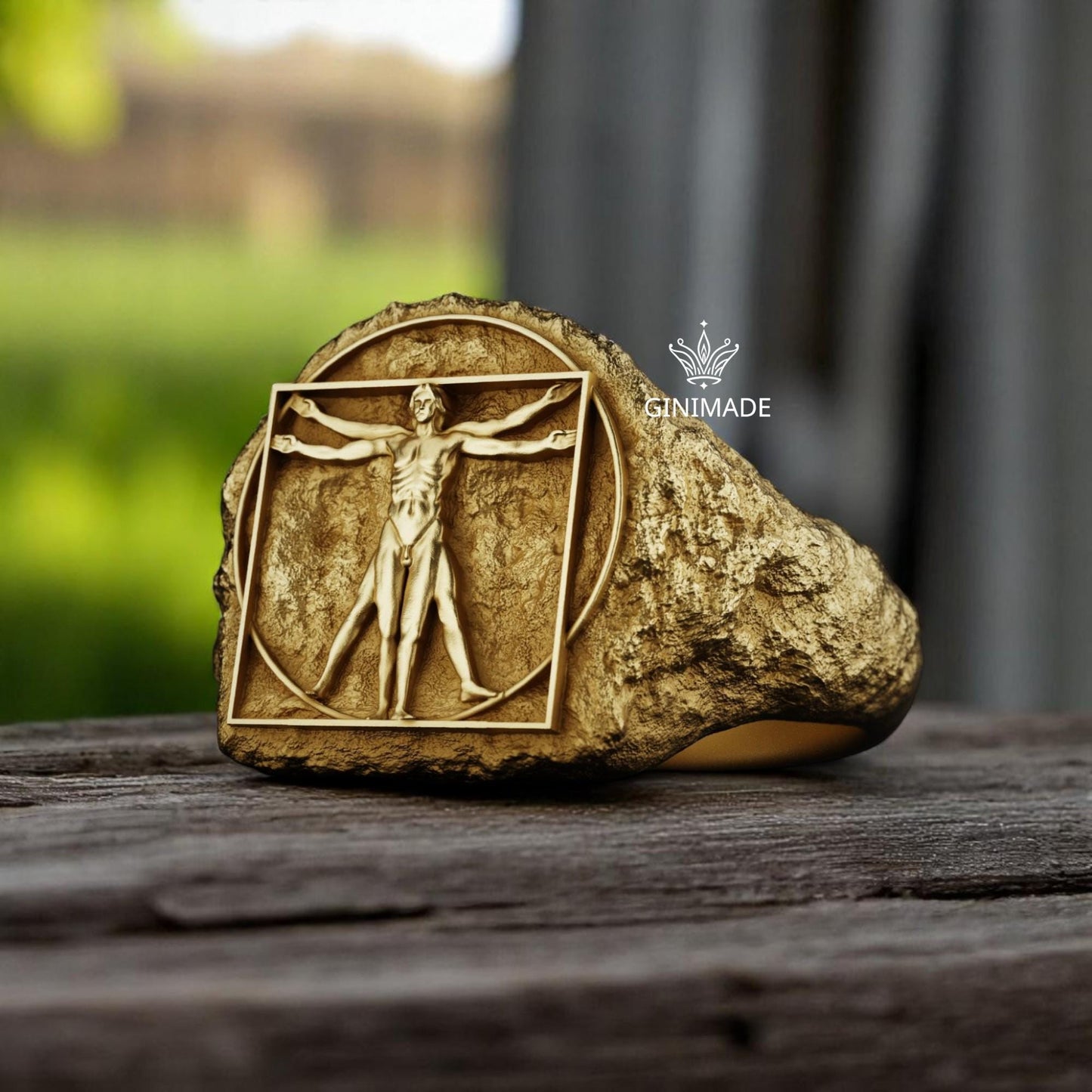 Vitruvian Man Signet Ring | 925 Sterling Silver Men's Ring | Da Vinci Inspired Renaissance Jewelry | Handmade Gift for Him.