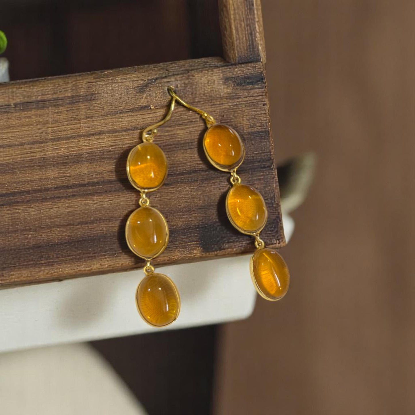 Yellow Gemstone Dangle Earrings | Long Gold Drop Earrings | Handmade Statement Earrings | Lightweight Boho Jewelry | Gift for Her.