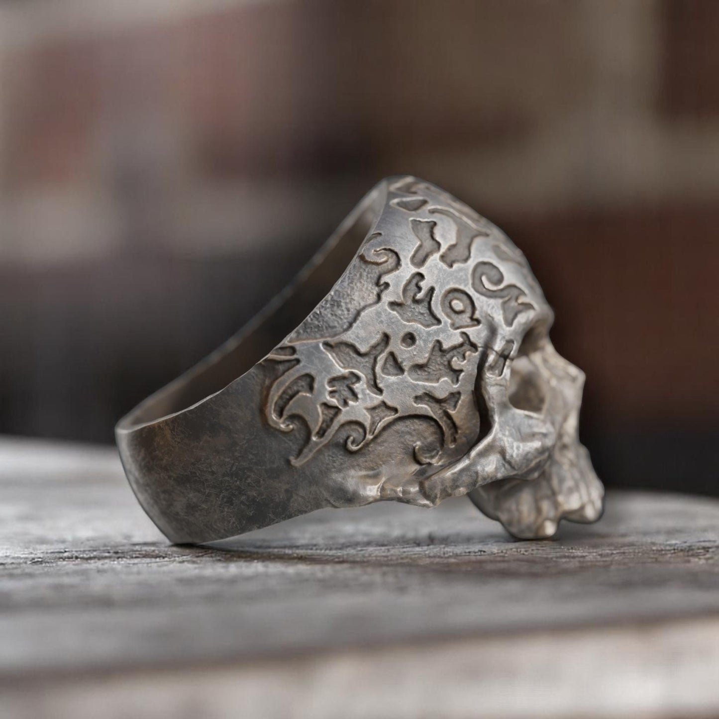 Oxidized Skull Ring – 925 Sterling Silver Gothic Ring | Men's Patterned Skull Band | Dark Aesthetic Unisex Jewelry. fathers day gift