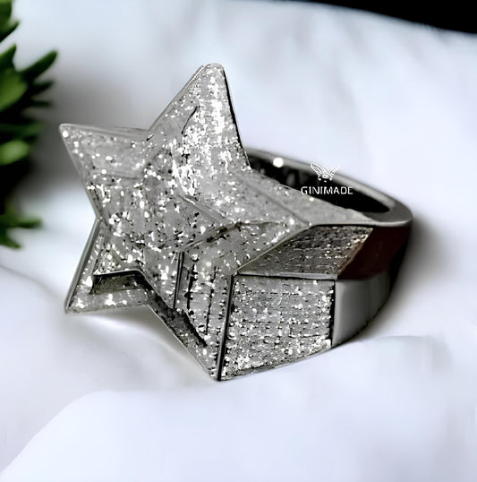 Star Statement Ring for Men & Women | CZ Diamond Five-Point Star Ring | Hip Hop Jewelry | 925 Silver Star Ring | Celebrity Style Bling Ring.