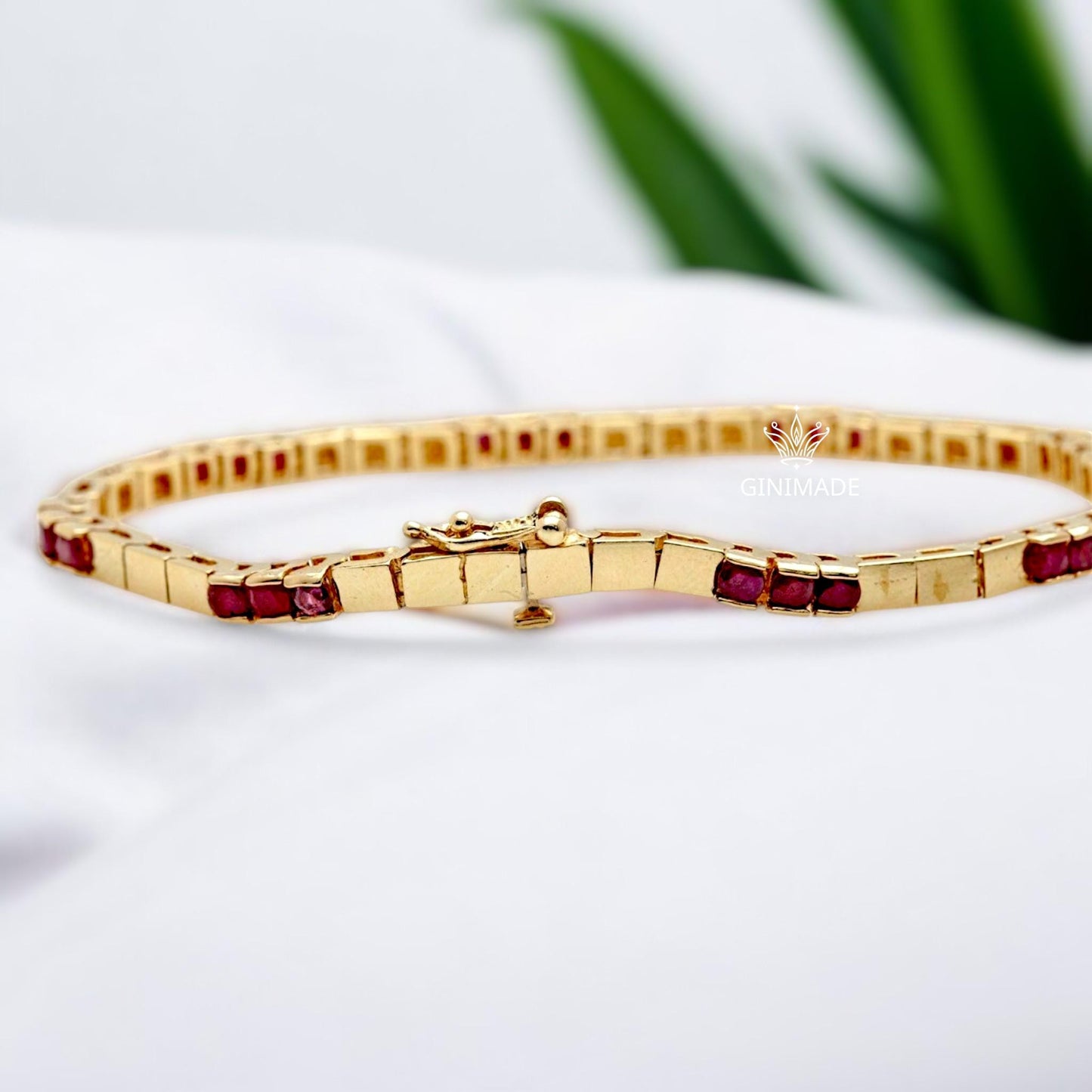 Vintage CZ Ruby Bracelet – 925 Sterling Silver Bracelet – Antique Style Ruby Bangle – Handmade Statement Jewelry – Gift for Her