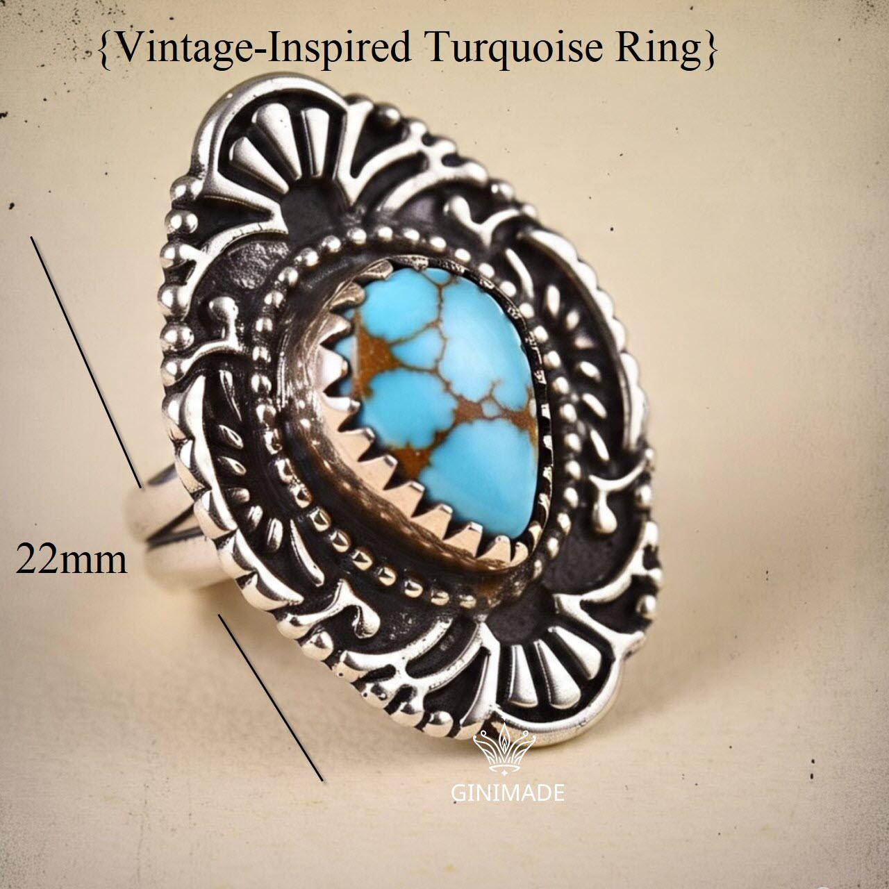 Handmade Turquoise Ring – Sterling Silver Boho Statement Jewelry – Southwestern Style