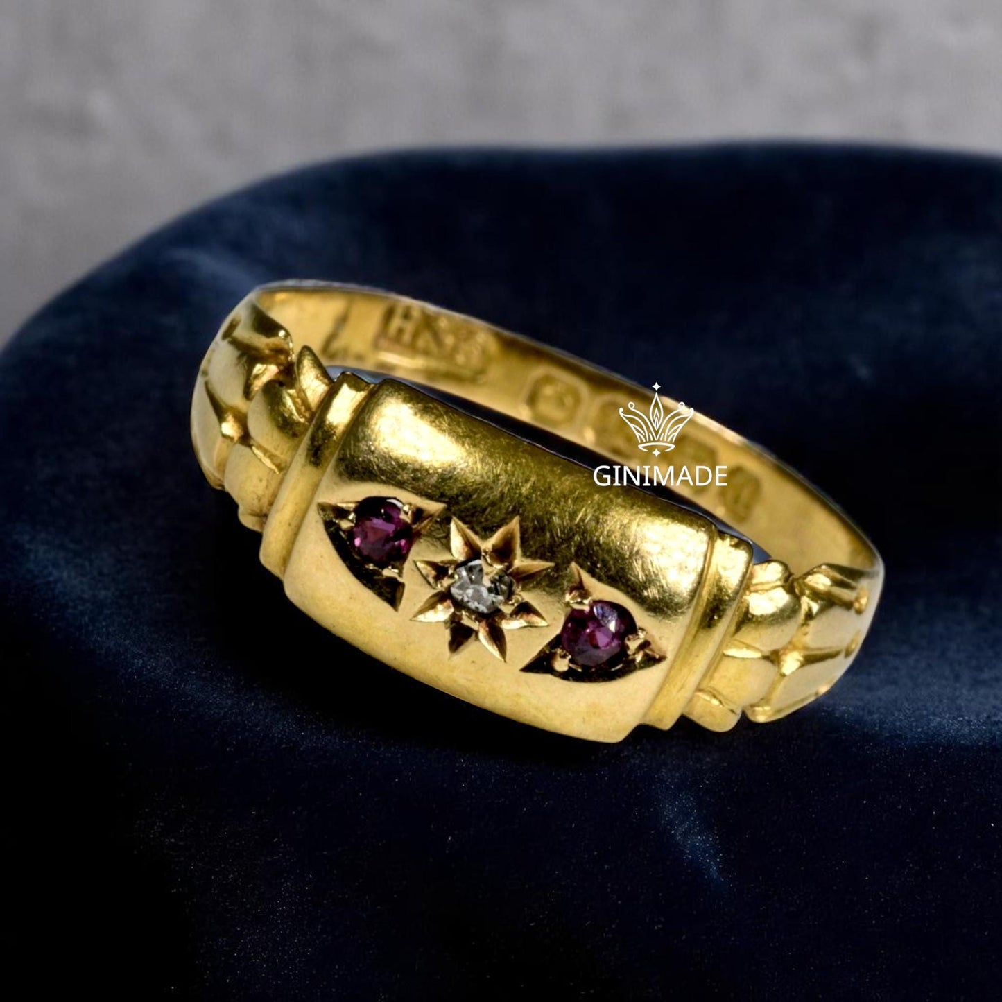 Vintage Gold CZ Diamond & Ruby Ring | Victorian Starburst Ring | Antique Style Pink Gemstone Ring | Bold Statement Jewelry for Her