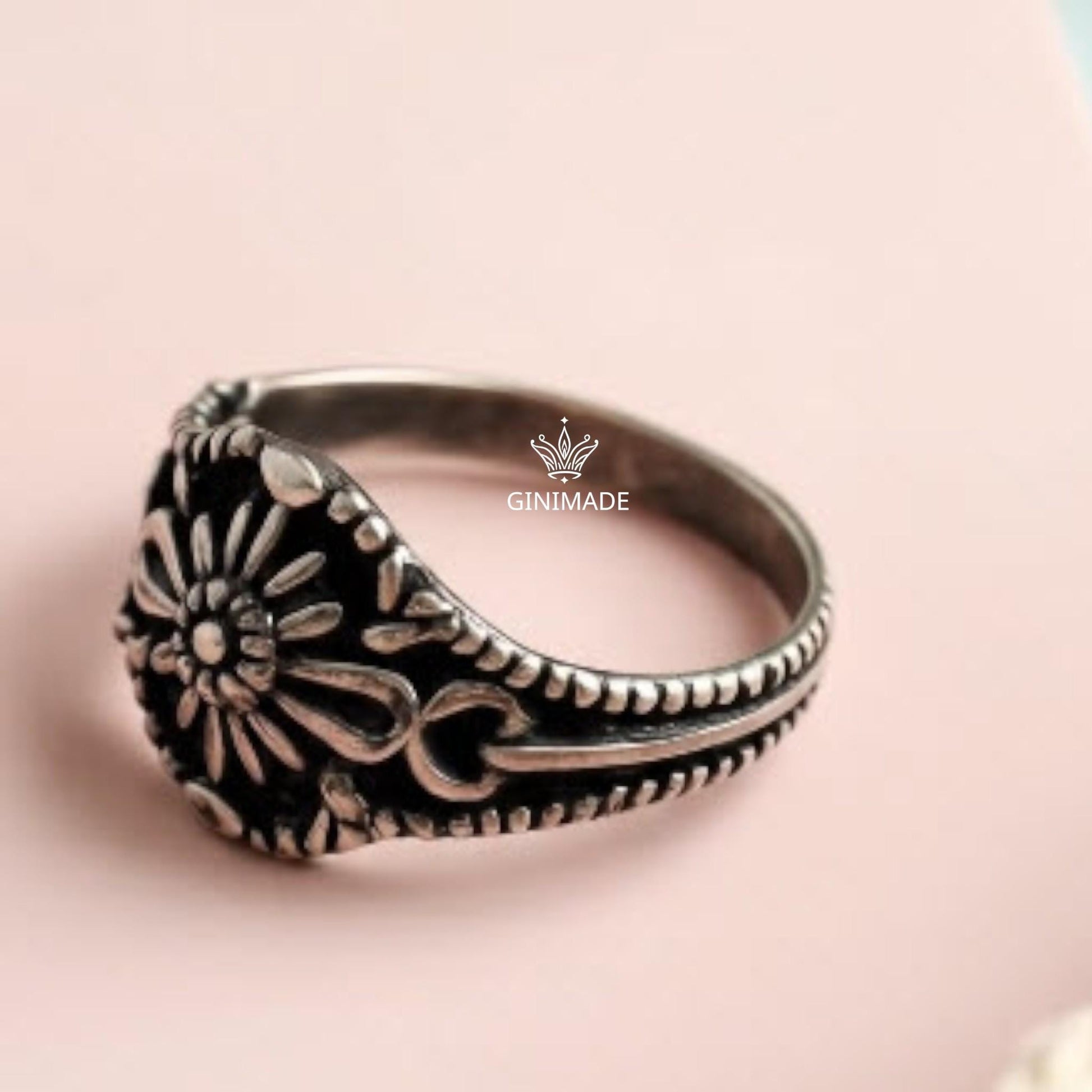 925 sterling silver engraved daisy ring
