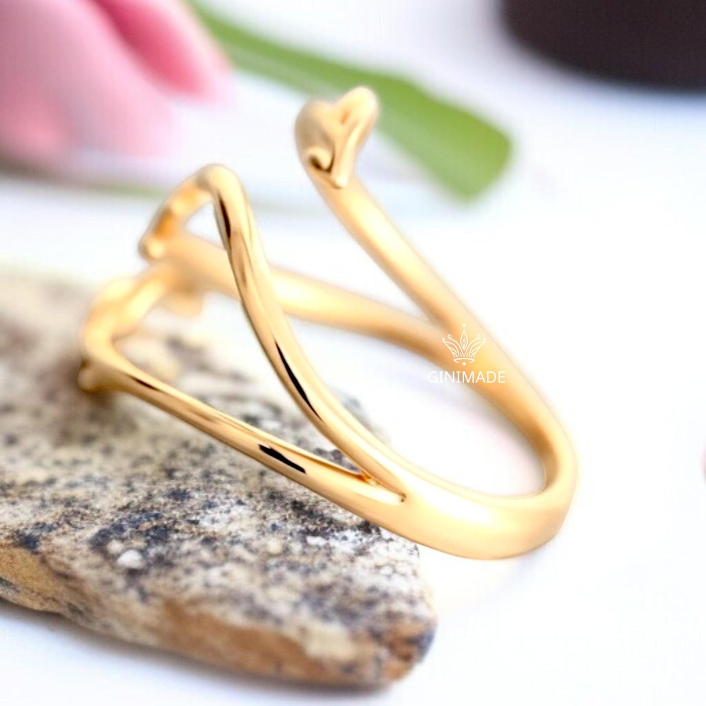 Adjustable Gold Leaf Wrap Ring | Nature Inspired Open Ring for Women | Dainty Botanical Jewelry | Minimalist Forest Ring Gift