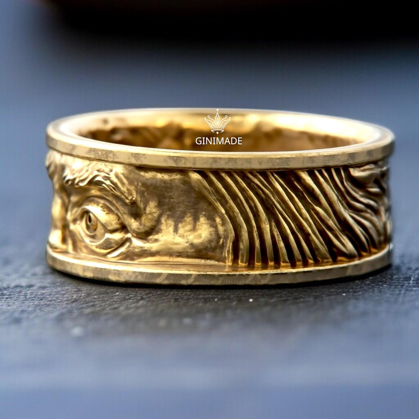 Franklin Eyes Ring | Bold Gold Face Ring | Handmade Sculpted Eye Band | GINIMADE Statement Jewelry | Gothic Men's Ring | Unique Artisan Ring