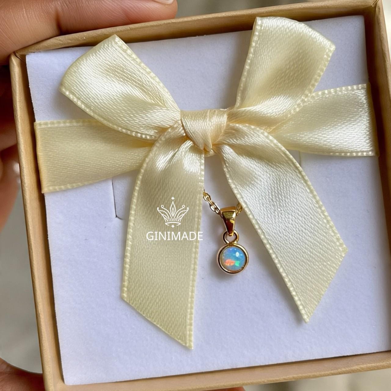 Tiny Opal Gold Necklace – Dainty Round October Birthstone Pendant, Minimalist Gold Jewelry, Bridesmaid Gift, Birthday Gift for Her