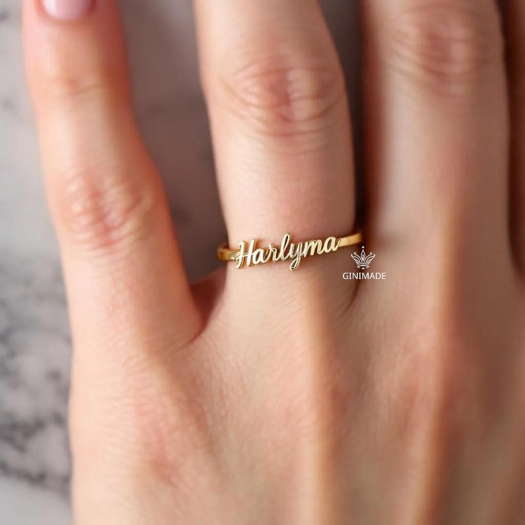 Custom Name Birthstone Ring •Personalized Name Ring • Dainty Stacking Jewelry • Graduation Gift • Gift for Her • Proposal Ring