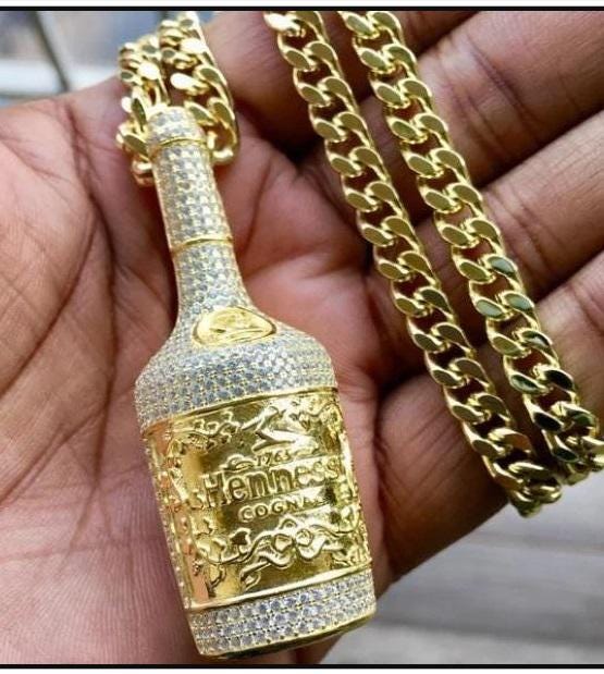Hennessy Bottle Pendant 18k Yellow Gold Plated in 925 starling Gift for him silver without cain.