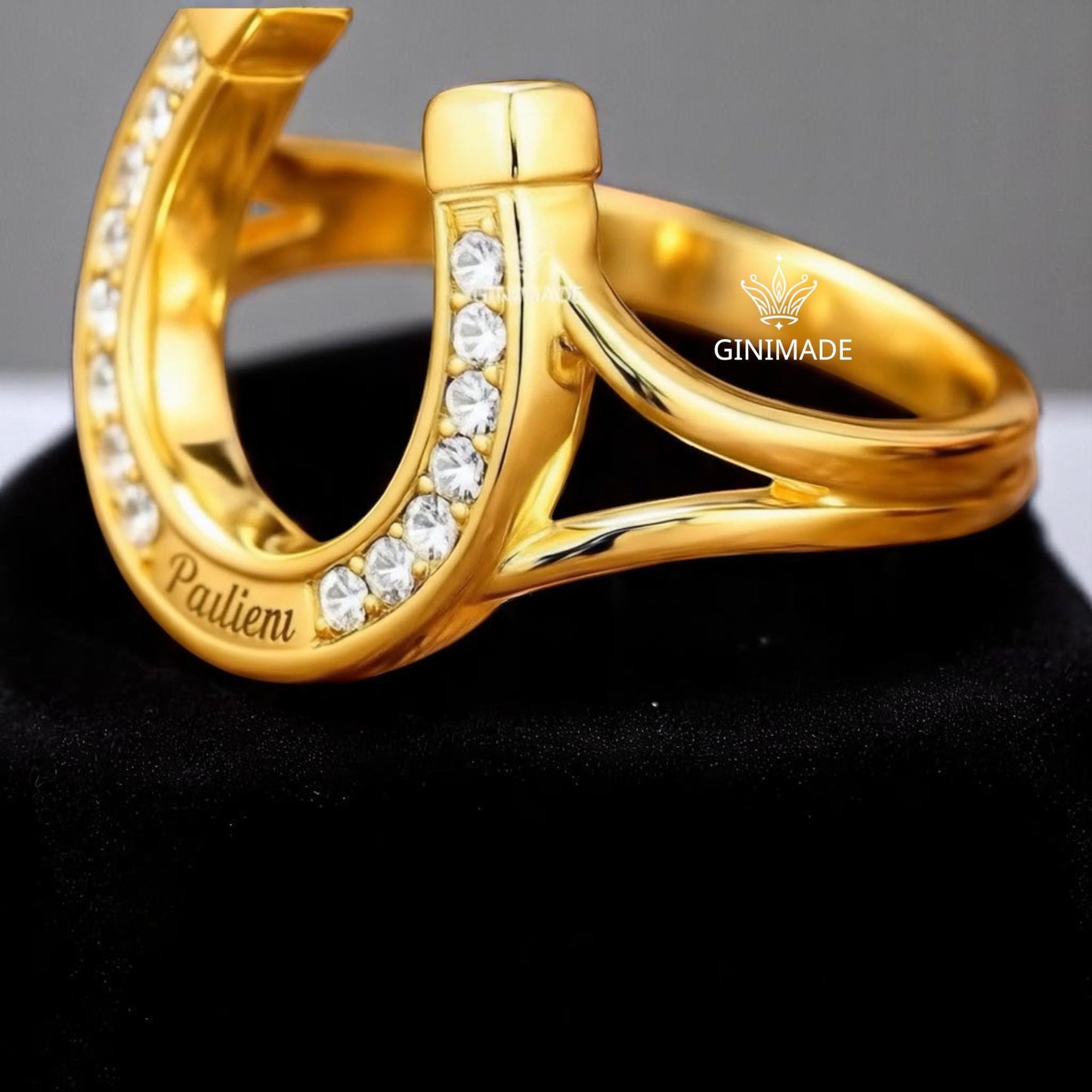 Personalized Elvis Horseshoe Ring – Gold Plated 925 Sterling Silver Western Statement Ring with CZ Diamonds, Lucky Horse. New on Etsy