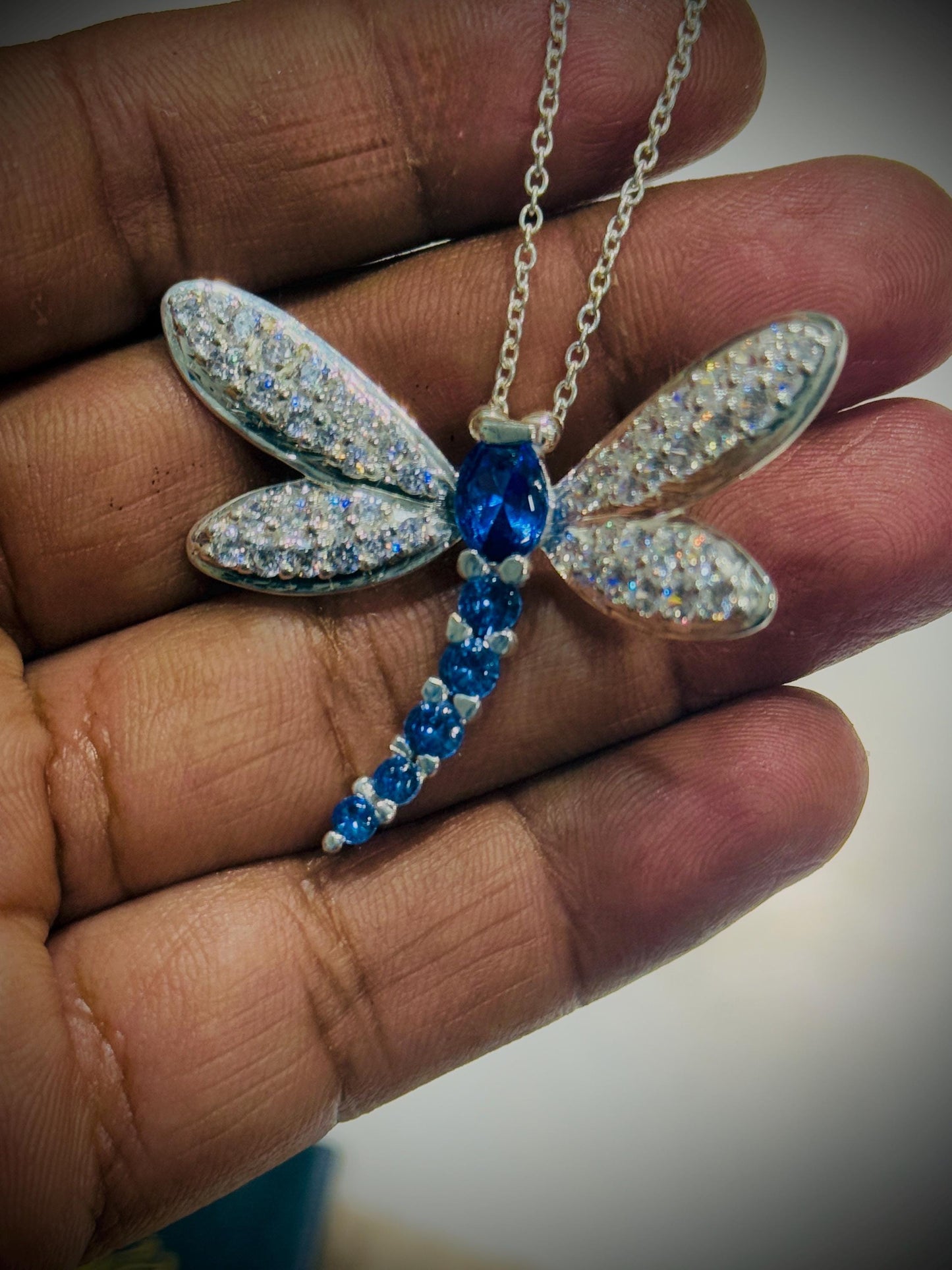 Dragonfly Necklace • Sterling Silver Pendant • Blue & White CZ Gemstones • Dainty Nature-Inspired Jewelry • Gift for Her