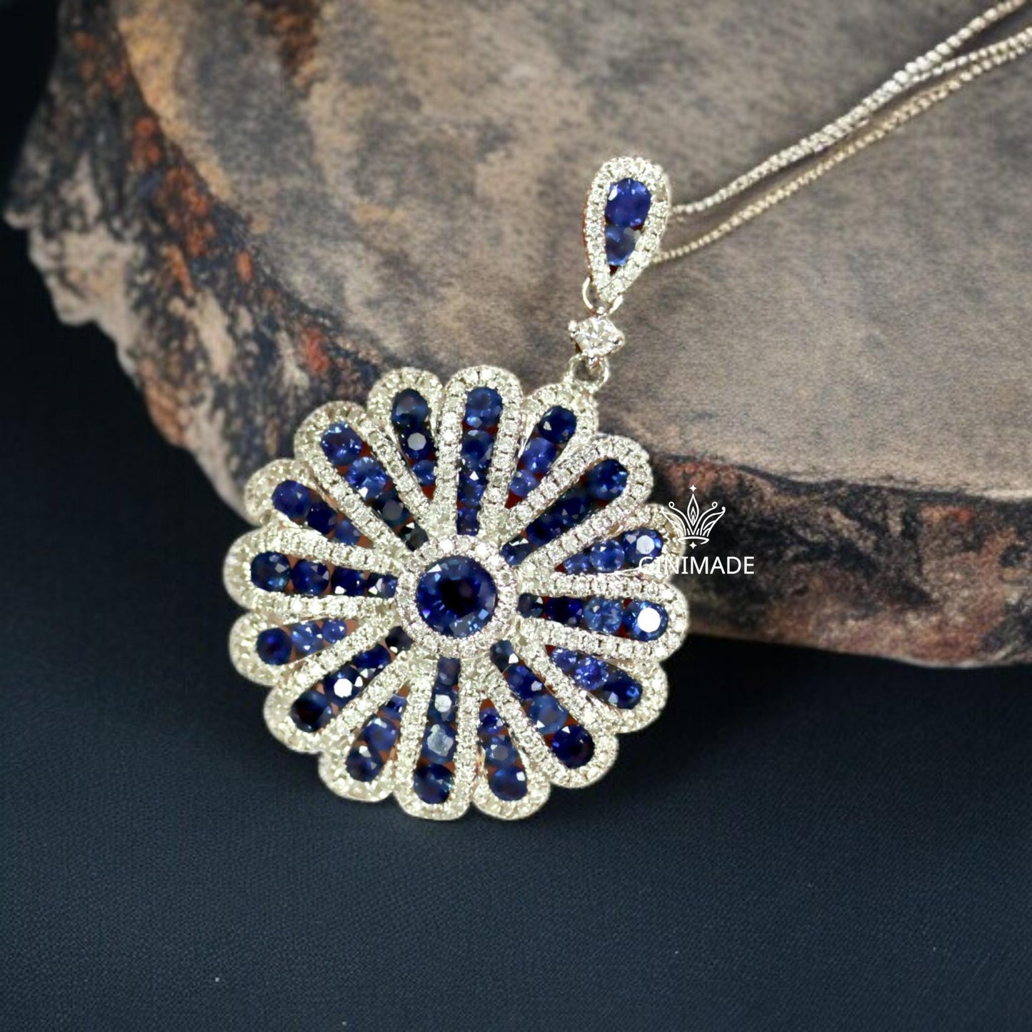 Vintage Style Blue Sapphire Flower Pendant Necklace – 925 Sterling Silver Elegant Statement Jewelry for Women