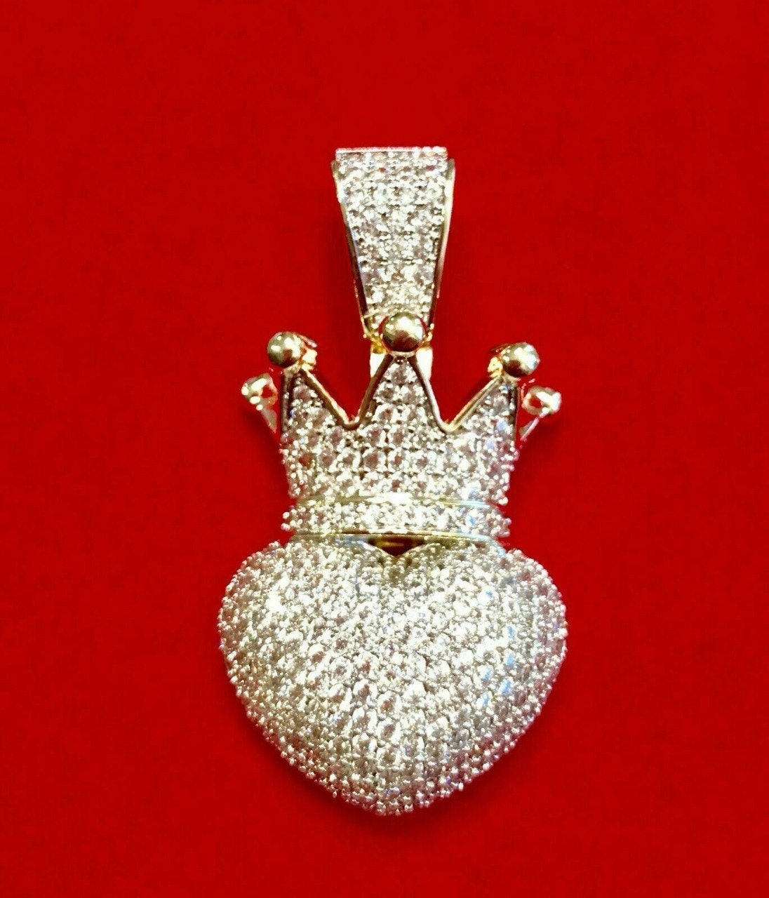 Ghostly Glam: Silver CZ Diamond Crown Heart Pendant.