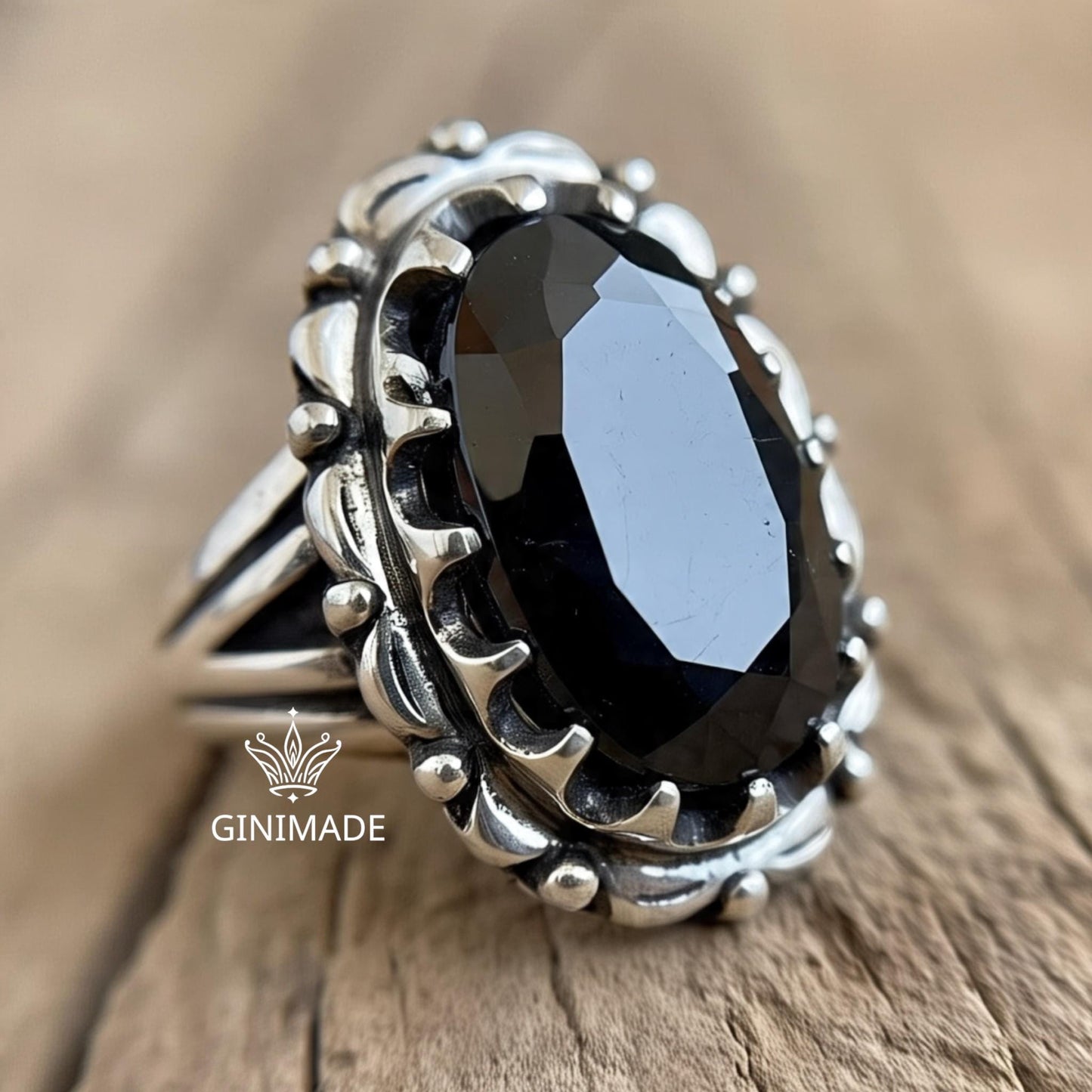Handmade Onyx Ring in 925 Silver • Bold Gemstone Ring • Silver Boho Ring • Black Onyx Ring for Him • Gift Jewelry