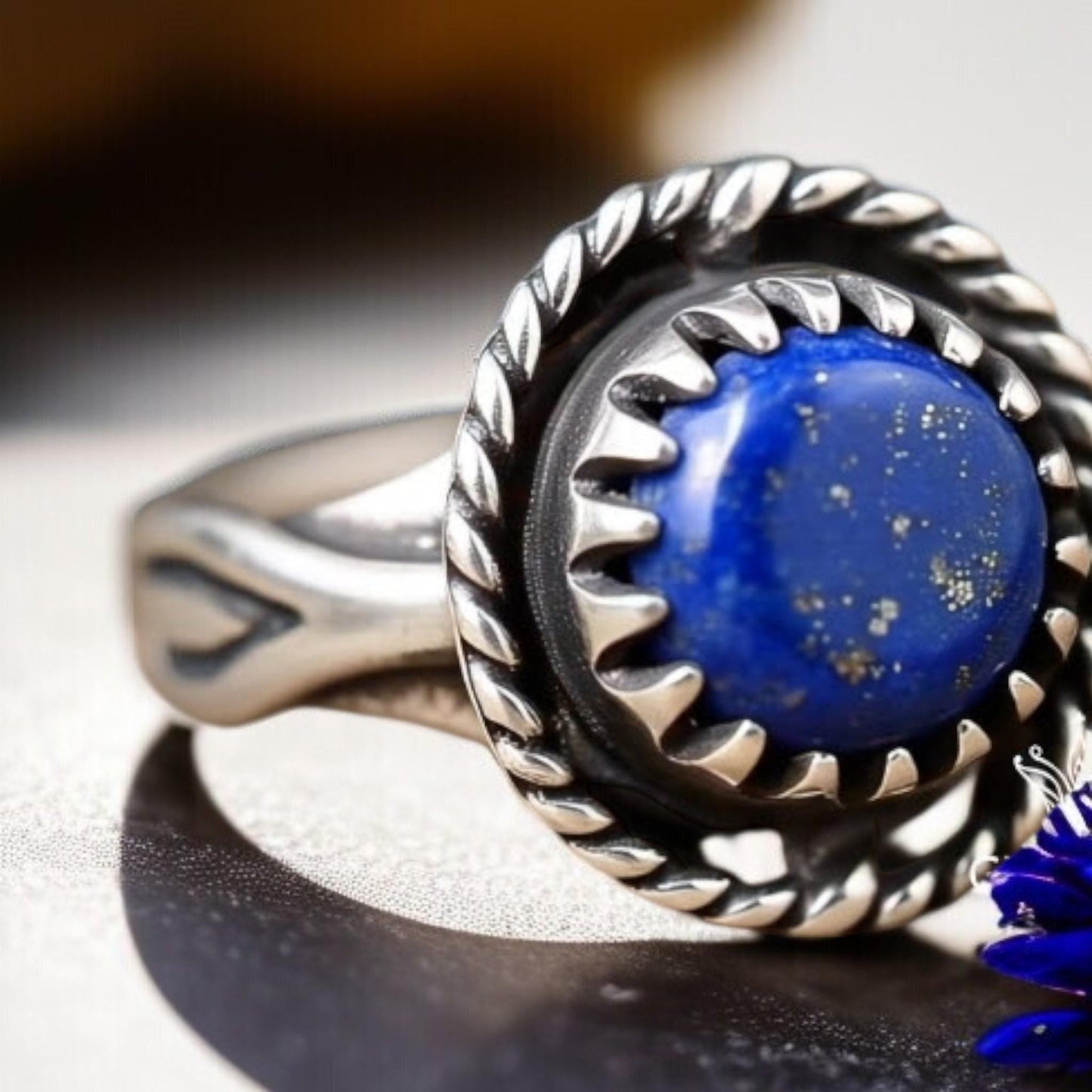 Boho Natural Vintage-Inspired Bohemian Jewelry Lapis Lazuli Ring – Round Gemstone in 925 Sterling Silver,, Handmade Statement Gift for Her