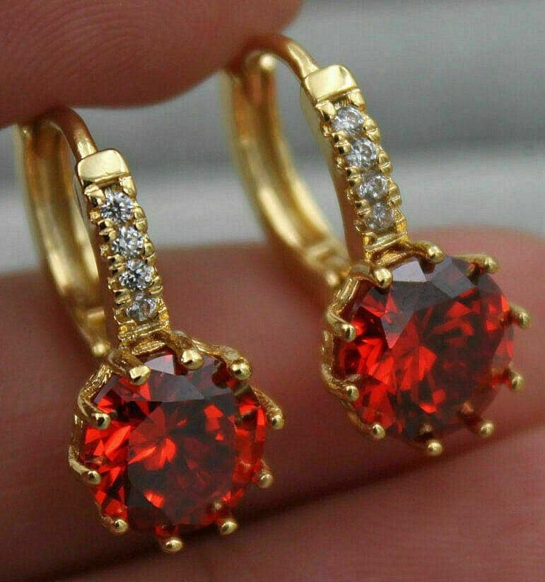 Elegant Women's Hoop Earrings with Dark Red & White CZ Crystals | 925 Sterling Silver, 18ct Gold Filled | Valentine's Day Gift for her.
