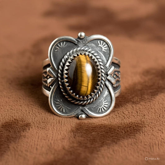 Vintage Tiger Eye Statement Ring  Sterling Silver Boho Ring for Men & Women  Southwestern Tribal Jewelry  Handmade Gemstone Ring Gift