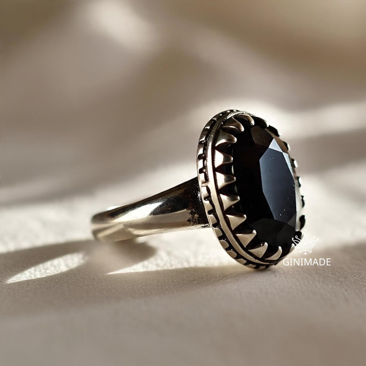 Black Onyx Ring 925 Sterling Silver • Oval Gemstone Ring • Statement Ring for Men & Women • Boho Onyx Jewelry • Gift for Him or Her