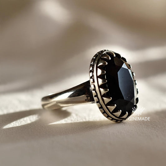 Black Onyx Ring 925 Sterling Silver • Oval Gemstone Ring • Statement Ring for Men & Women • Boho Onyx Jewelry • Gift for Him or Her