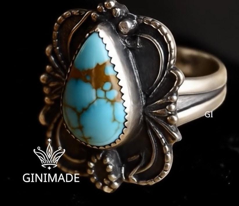 Boho Statement Turquoise Ring – Sterling Silver  Handmade Jewelry – Southwestern Style