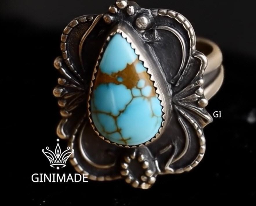 Boho Statement Turquoise Ring – Sterling Silver  Handmade Jewelry – Southwestern Style